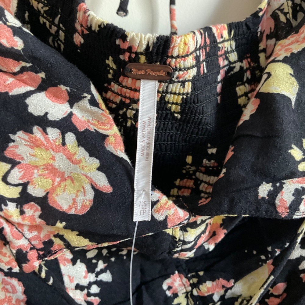 Free People Hilary Printed Floral Top - Black‎ Combo - Size XS - Picture 5 of 11